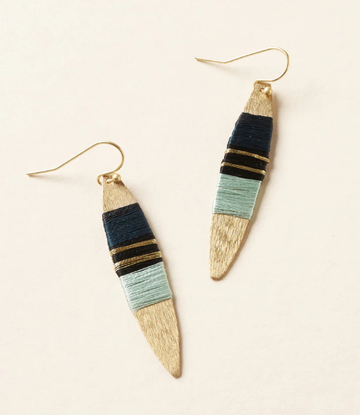 Kaia Surfboard Gold Drop Earrings - Blue Thread Wrapped - Mellow Monkey