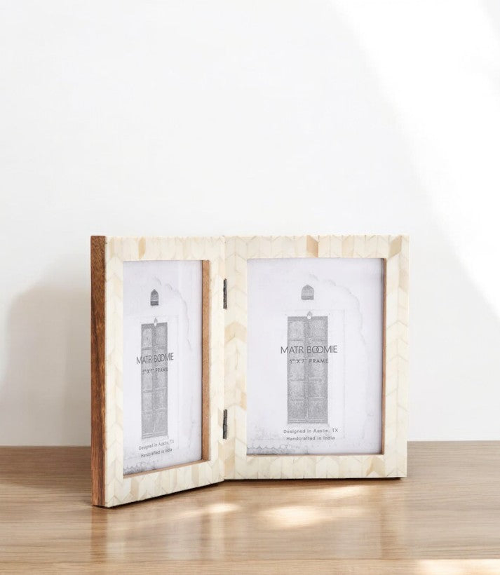 Two Butler Frame Artemis Double Picture Frame - Handcrafted Bone - Holds 5x7 Photos ...
