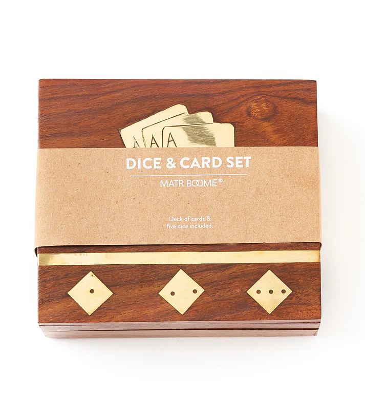 Game Night Box (5 Dice, Playing Cards) - Handcrafted Wood - Mellow Monkey