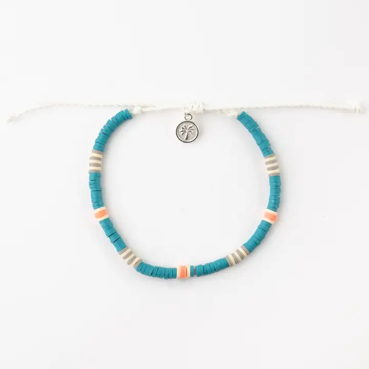 Lucky Bay Clay Bead Anklet - Teal/Orange - Mellow Monkey