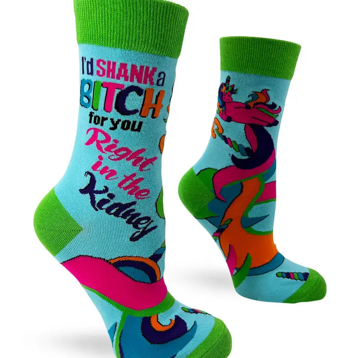 I'd Shank a Bitch For You Right in The Kidney - Women's Crew Socks - Mellow Monkey