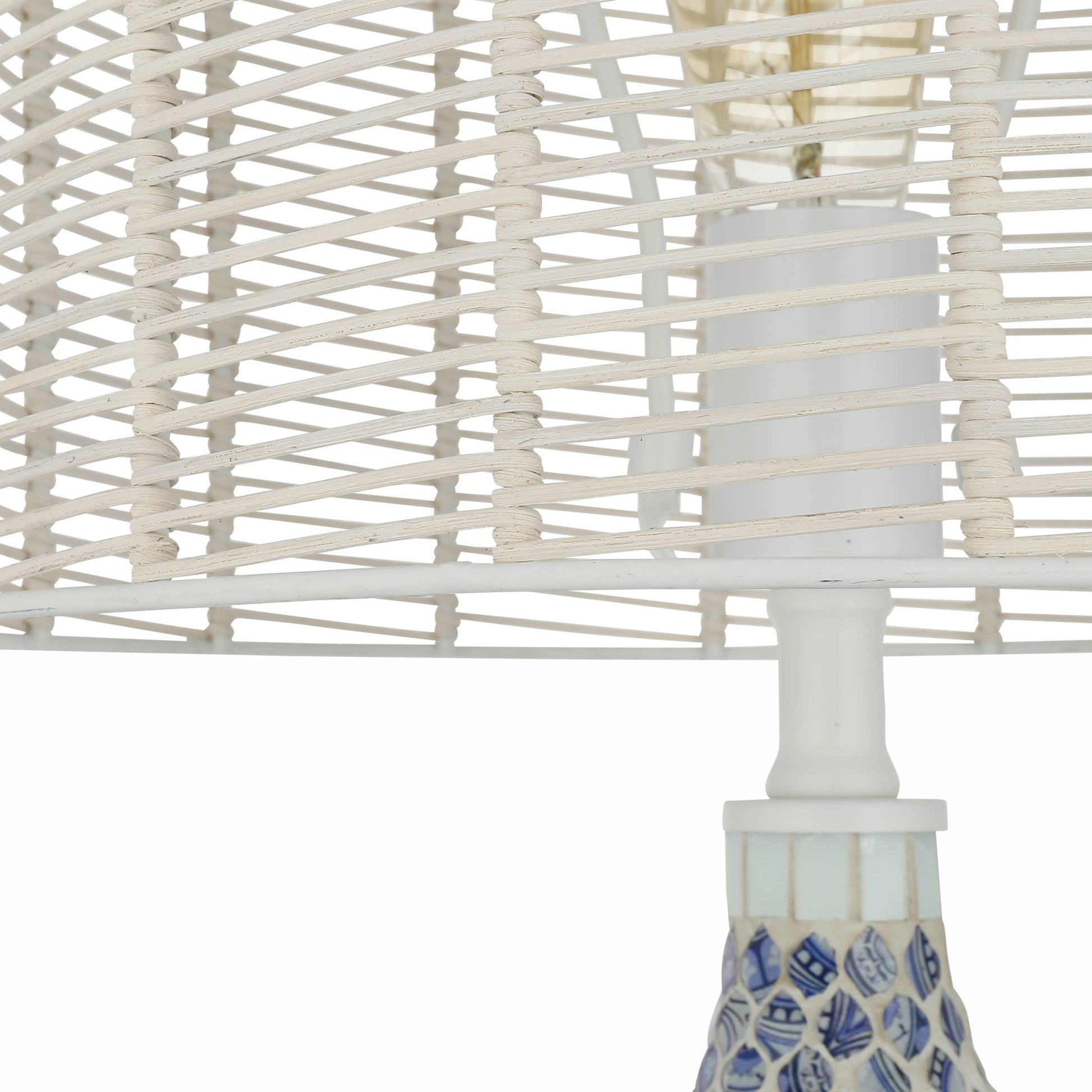 Nantucket Blue-White Mosaic & Rattan Table Lamp - 25-in - Mellow Monkey