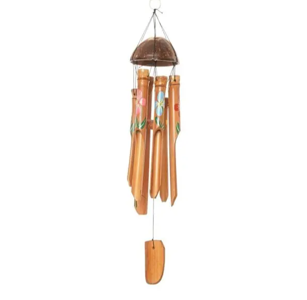Painted Flowers Coconut Wind Chime - 12-in - Mellow Monkey