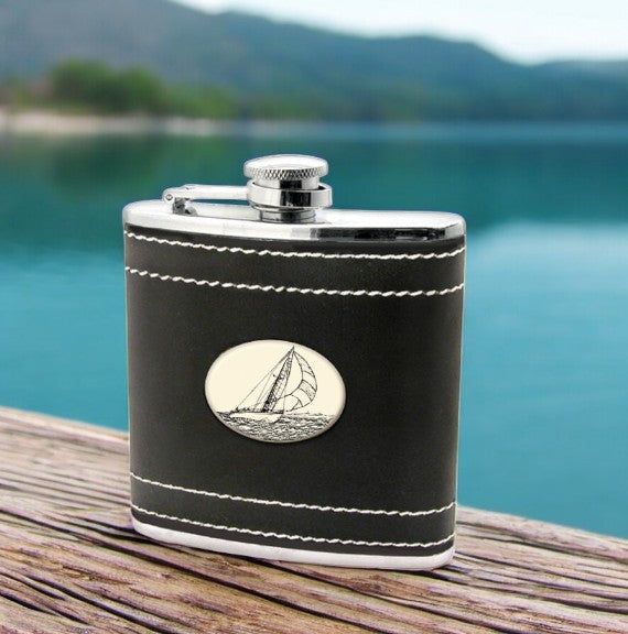 Broad Reach - Black Leather and Stainless Steel Flask - Mellow Monkey