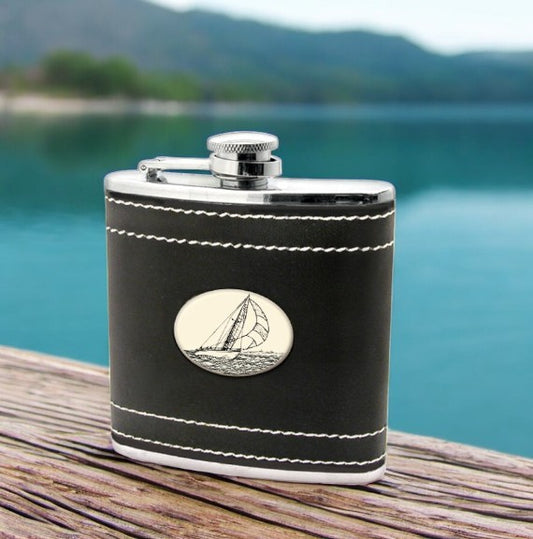 Broad Reach - Black Leather and Stainless Steel Flask - Mellow Monkey