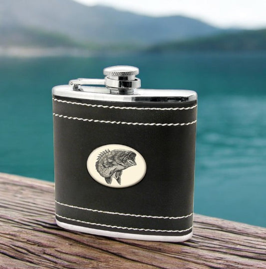 Bass - Black Leather and Stainless Steel Flask - Mellow Monkey