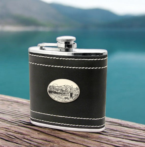 Fisherman - Black Leather and Stainless Steel Flask - Mellow Monkey