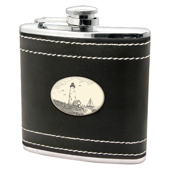 Lighthouse - Black Leather and Stainless Steel Flask - Mellow Monkey