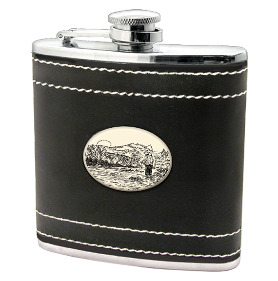 Fisherman - Black Leather and Stainless Steel Flask - Mellow Monkey