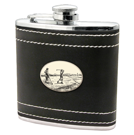 Golfer - Black Leather and Stainless Steel Flask - Mellow Monkey