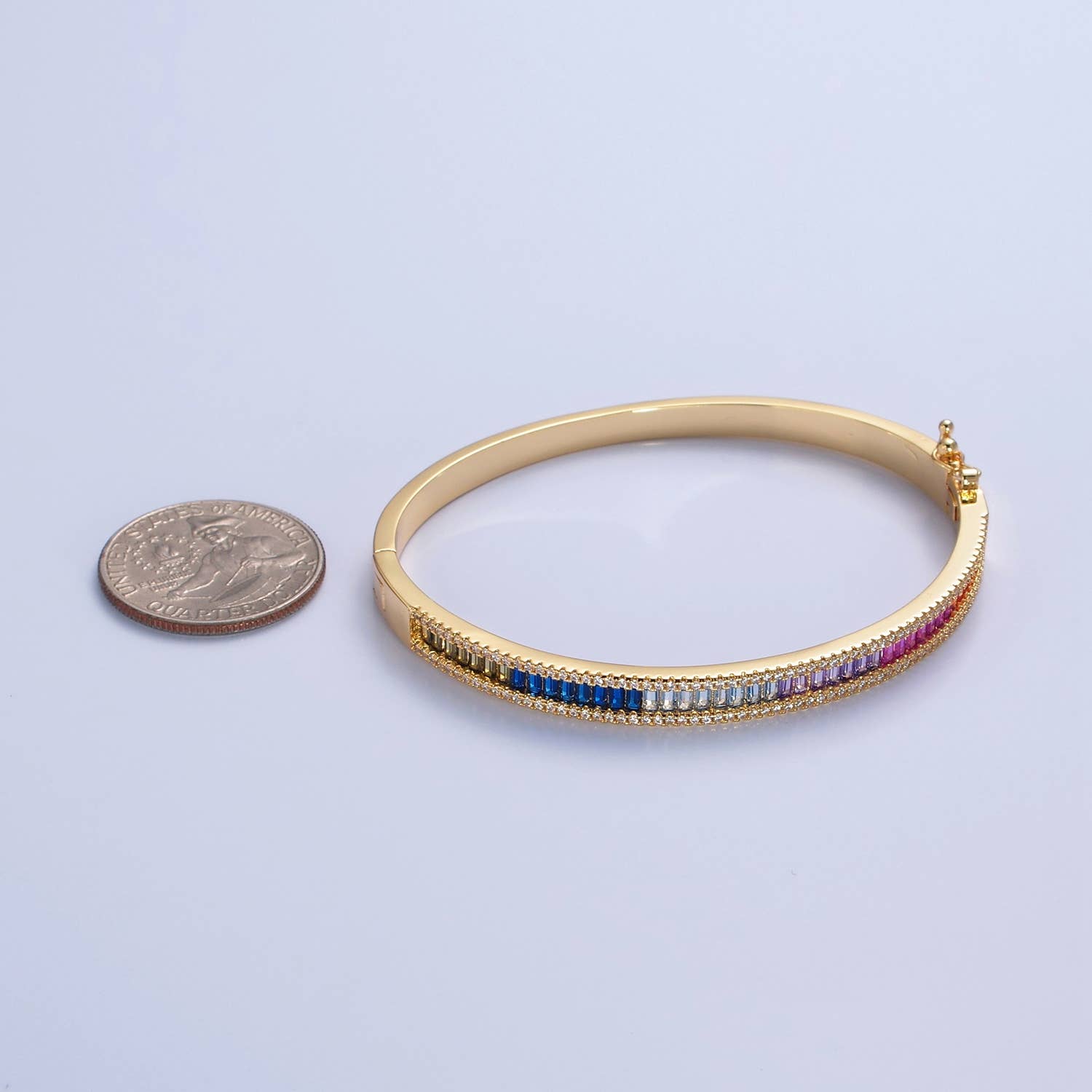Dainty Rainbow Cz Baguette Bangle Bracelet Gold - Mellow Monkey