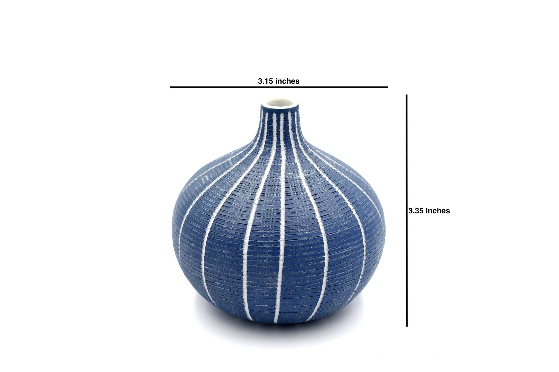 Tiny Congo - Handcrafted Porcelain Bud Vase - Navy with White Stripes - 3.2 x 3.2 x 3.4 in - Mellow Monkey