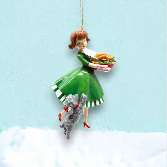 Retro Girl With Dinner - December Diamonds Holiday Ornament - Mellow Monkey