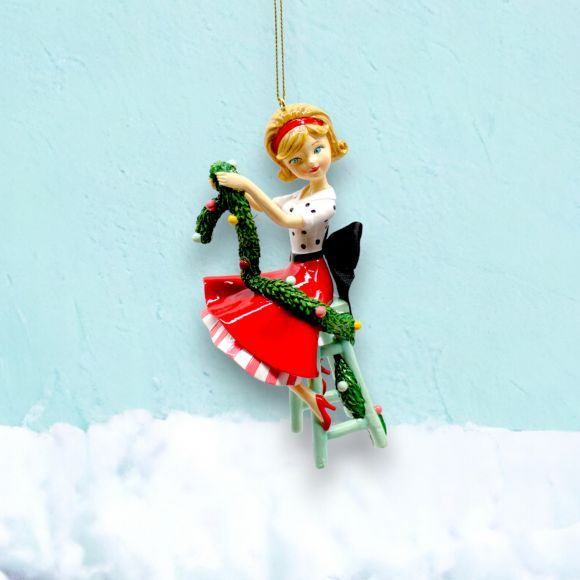 Retro Girl with Garland - December Diamonds Holiday Ornament - Mellow Monkey