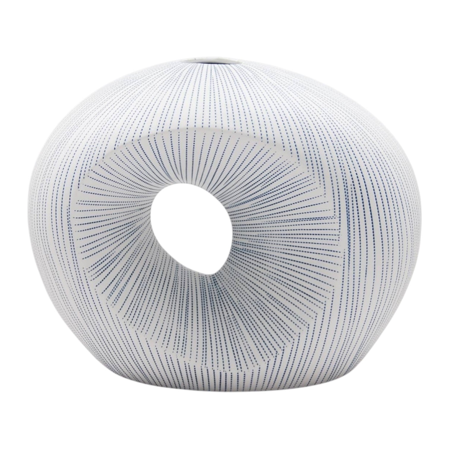 Artura Short - Handcrafted Porcelain Vase - White with Blue Dotted Lines - 11.5 x 5.2 x 9.8 in - Mellow Monkey