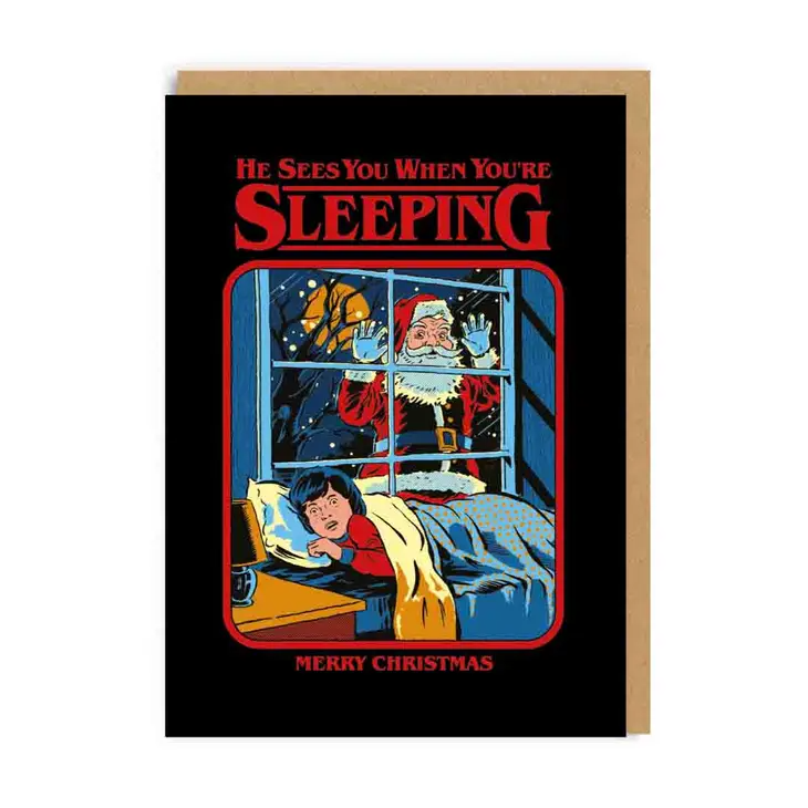 He Sees You When You're Sleeping - Creepy Santa - Holiday Greeting Card - Mellow Monkey