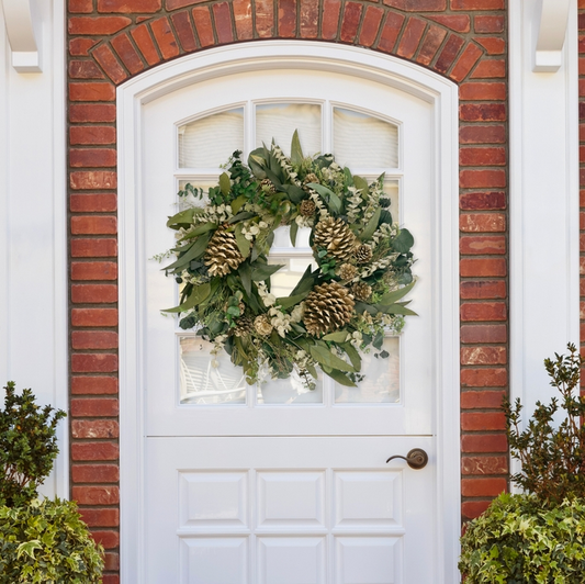 Eucalyptus Winter Wreath With Gold Accent Pine Cones - 18-in