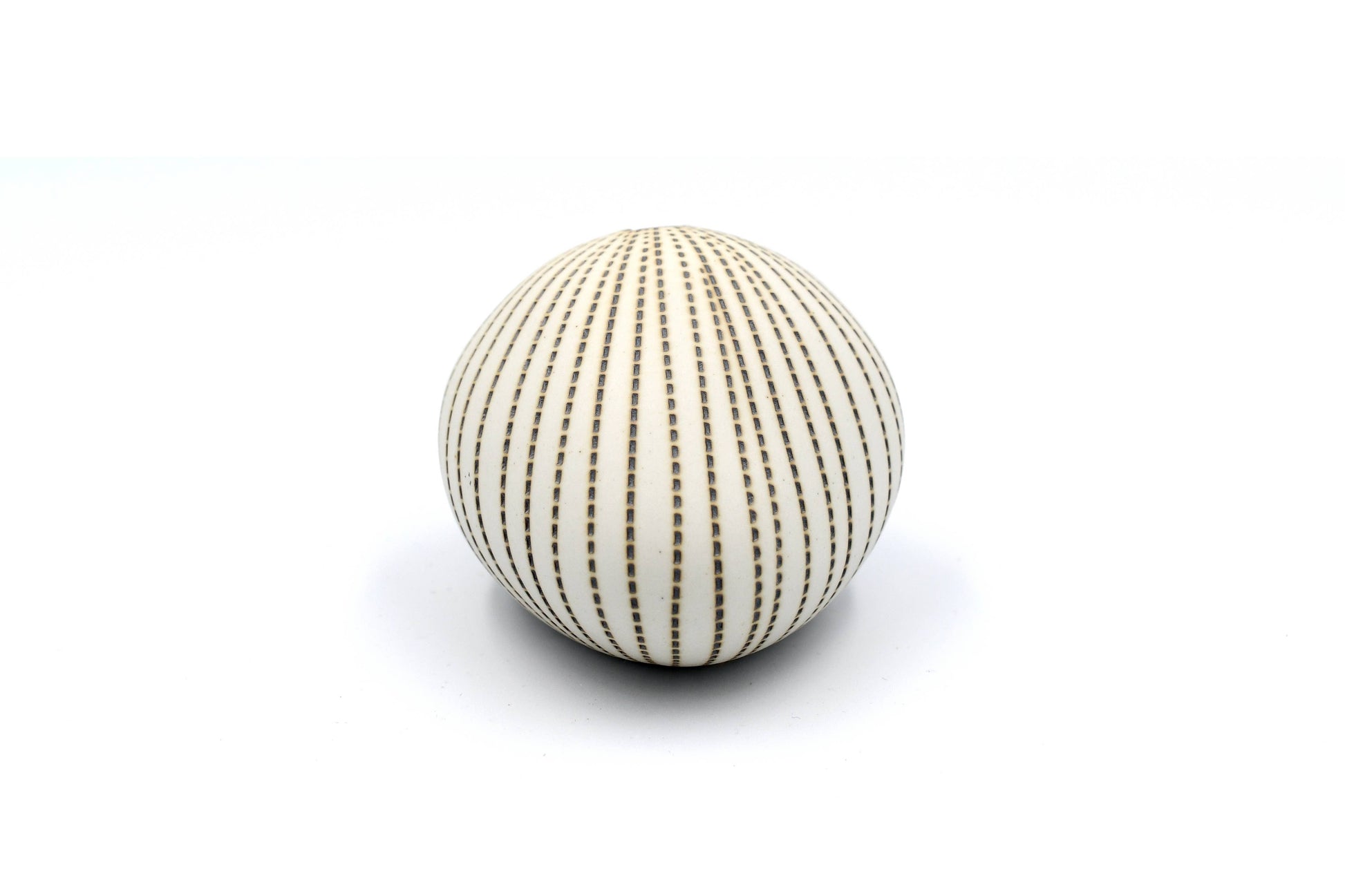 Mini Pebble - Handcrafted Porcelain Bud Vase - White with Taupe Stripes - 3.4 x 2.6 x 2.4 in - Mellow Monkey