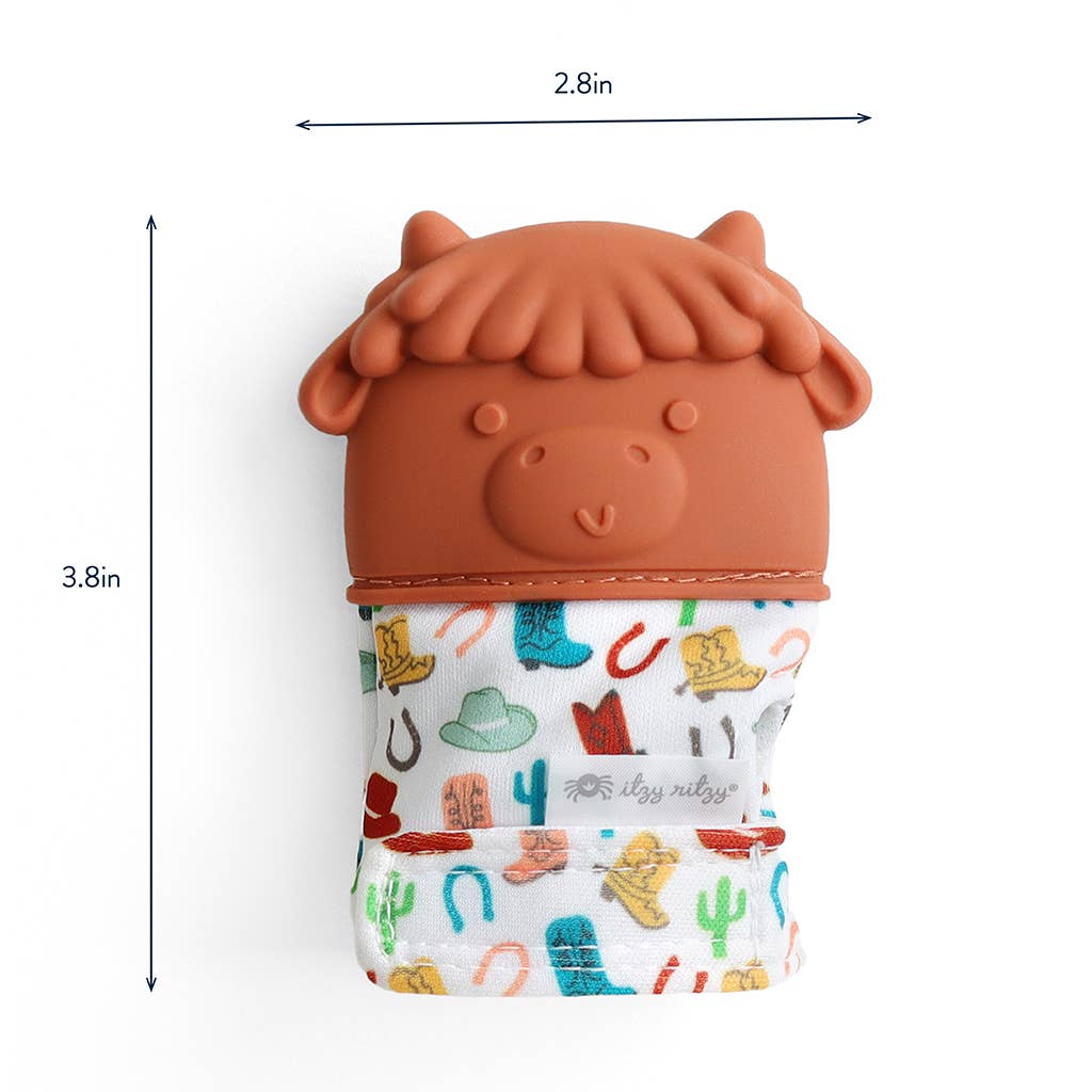 Itzy Mitt™ Silicone Teething Mitts: Highland Cow for Infant - Mellow Monkey