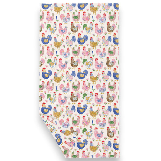 Colorful Chickens - Double Sided - Waffle Dish Towel
