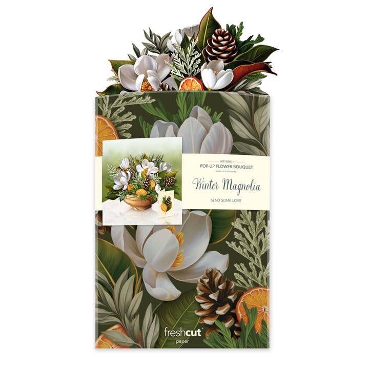 Freshcut Winter Magnolia Pop-Up Bouquet and Greeting Card - Mellow Monkey