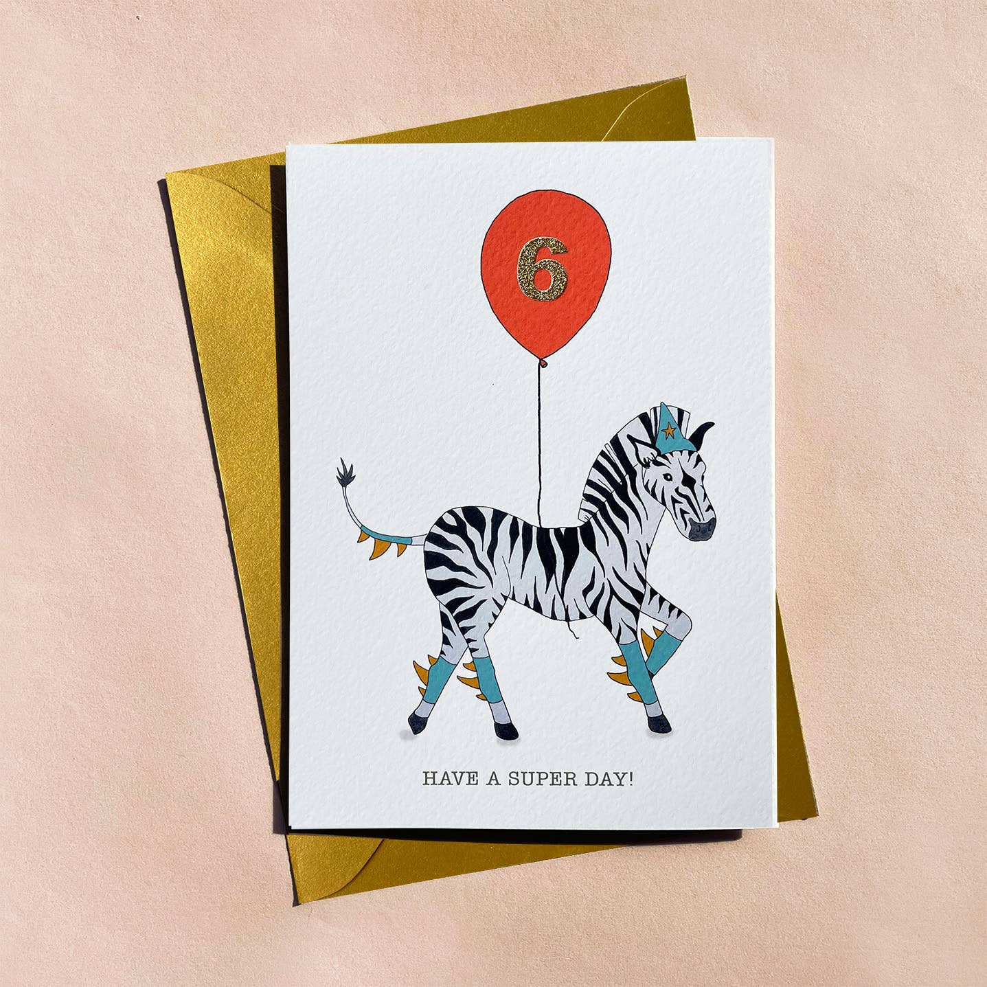 6th Birthday Zebra With Balloon - Birthday Card - Mellow Monkey