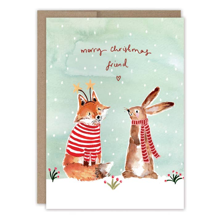 Fox & Bunny Friend Boxed Holiday Cards - Set of 10 - Mellow Monkey