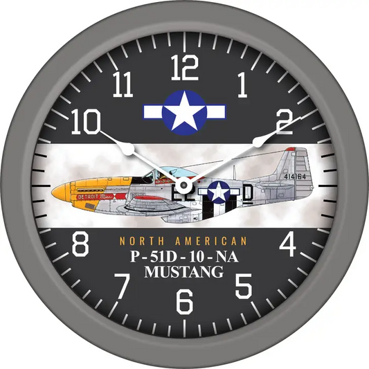 WWII Aircraft Wall Clock - Mustang P-51D-10-NA - 14-in - Mellow Monkey