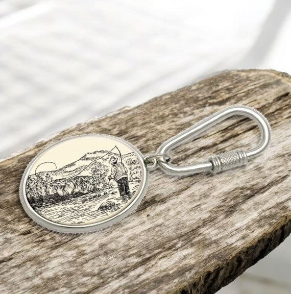 Fisherman - Porcelain and Stainless Steel Keychain - Mellow Monkey