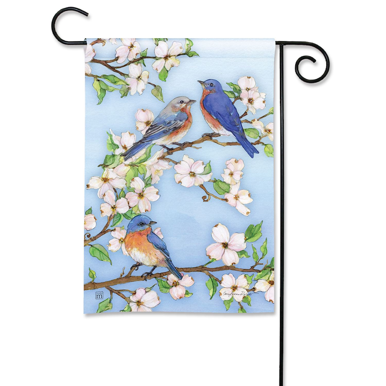 Dogwoods And Bluebirds Premium Grade Garden Flag - 12-1/2 x 18-in From Studio M - Mellow Monkey
