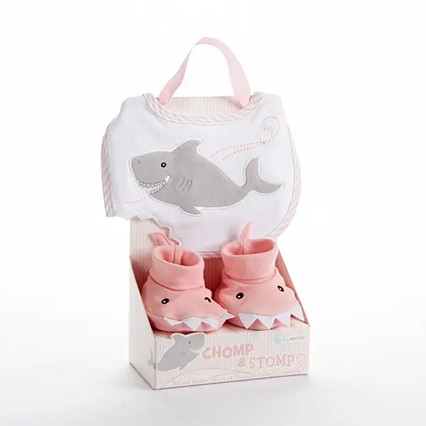 Shark Bib and Booties Gift Set - Pink - Mellow Monkey
