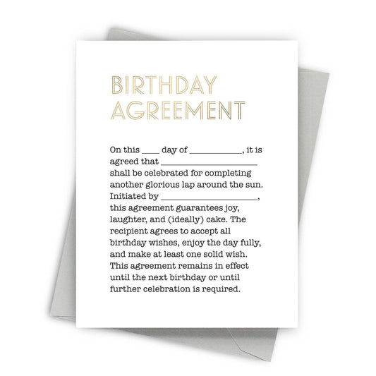 Birthday Agreement - Foil Pressed Birthday Card - Mellow Monkey