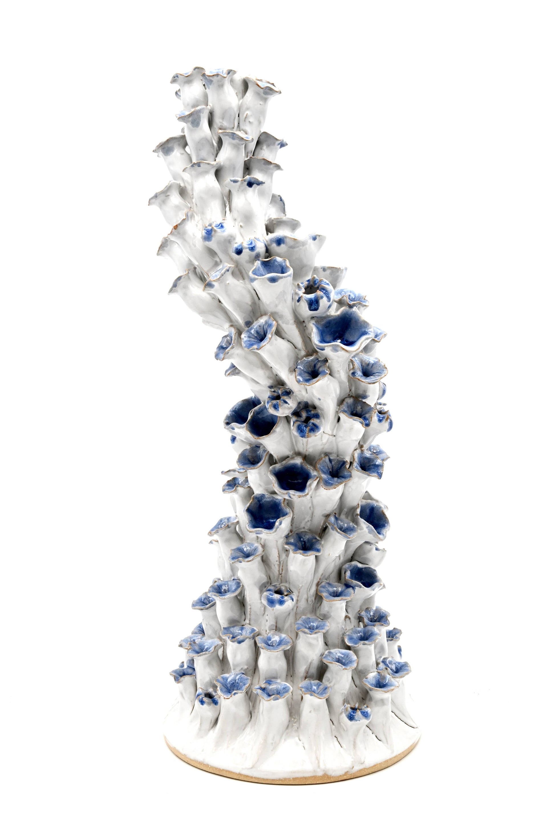Ocean Spiral Sculpture in White and Blue - 15-in - Mellow Monkey