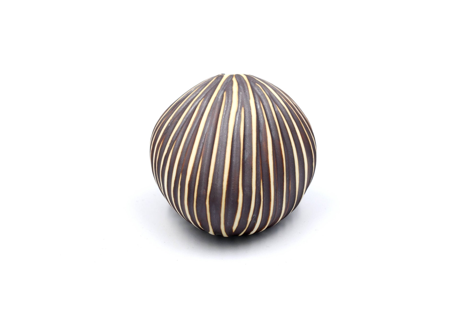 Mini Pebble - Handcrafted Porcelain Bud Vase - Taupe with White Stripes - 3.4 x 2.6 x 2.4 in - Mellow Monkey