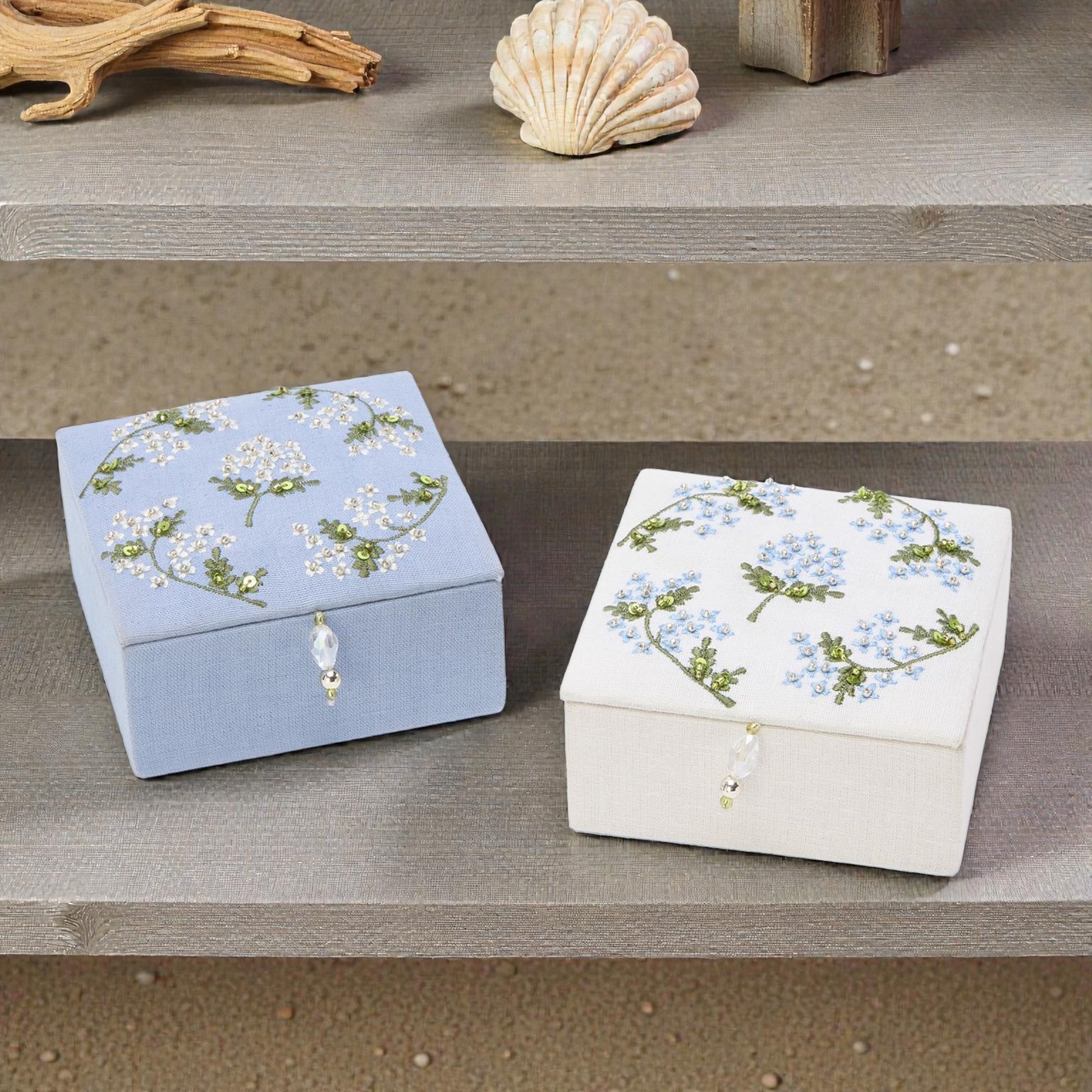 Hydrangea Small Jewelry Box With Beaded Tassel Puller - Mellow Monkey