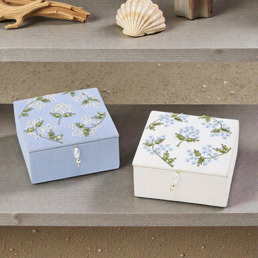 Hydrangea Small Jewelry Box With Beaded Tassel Puller - Mellow Monkey