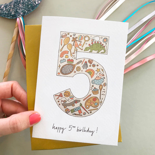 5th Birthday Card - Hand Illustrated Vintage Style - Mellow Monkey