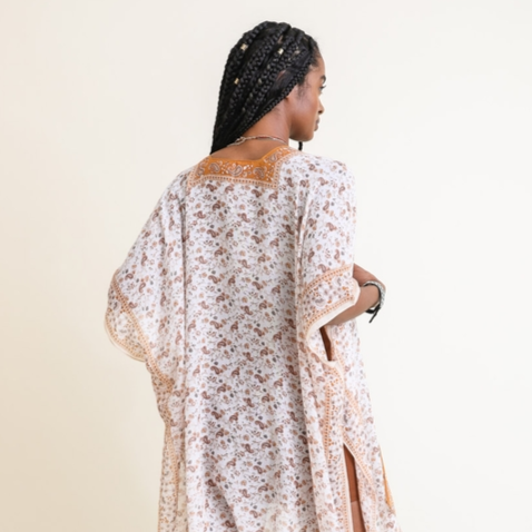 Ditsy Floral Paisley Camel Kimono - Mellow Monkey