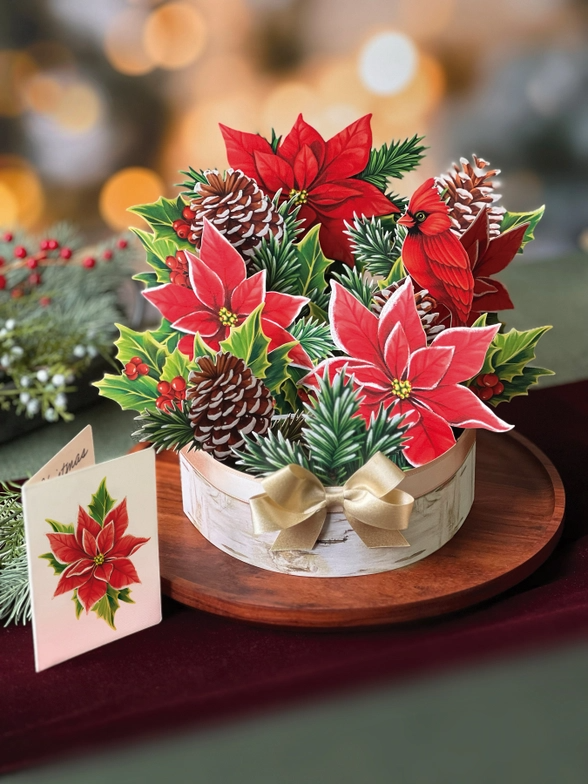 Birch Poinsettia - Pop-Up Flower Bouquet Greeting Card - Mellow Monkey