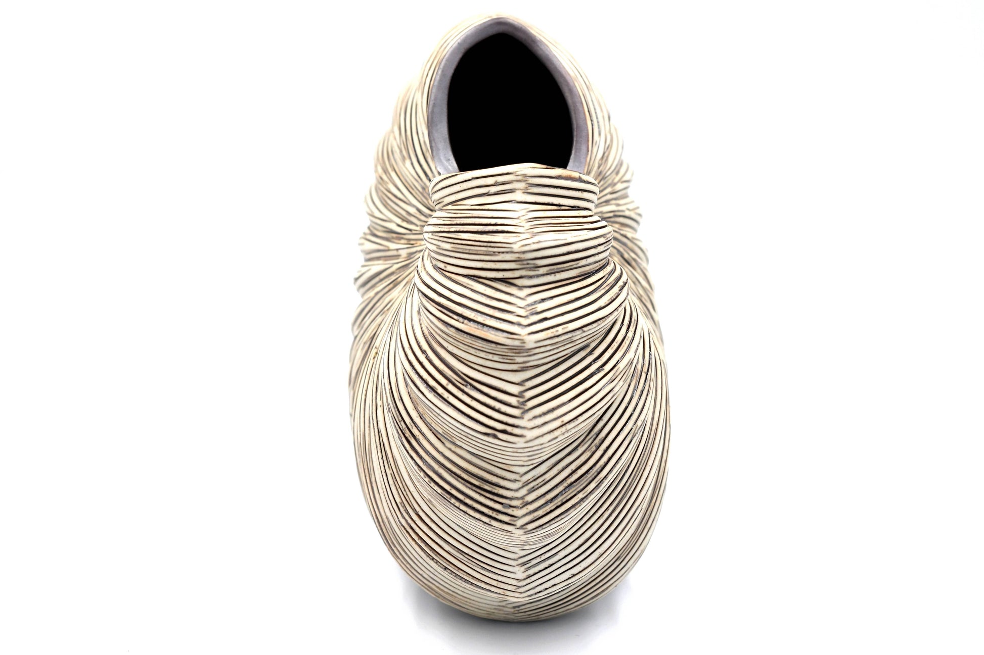 Palm - Handcrafted Porcelain Vase - White with Brown Stripes - 5.4 x 4.1 x 6.8 in - Mellow Monkey