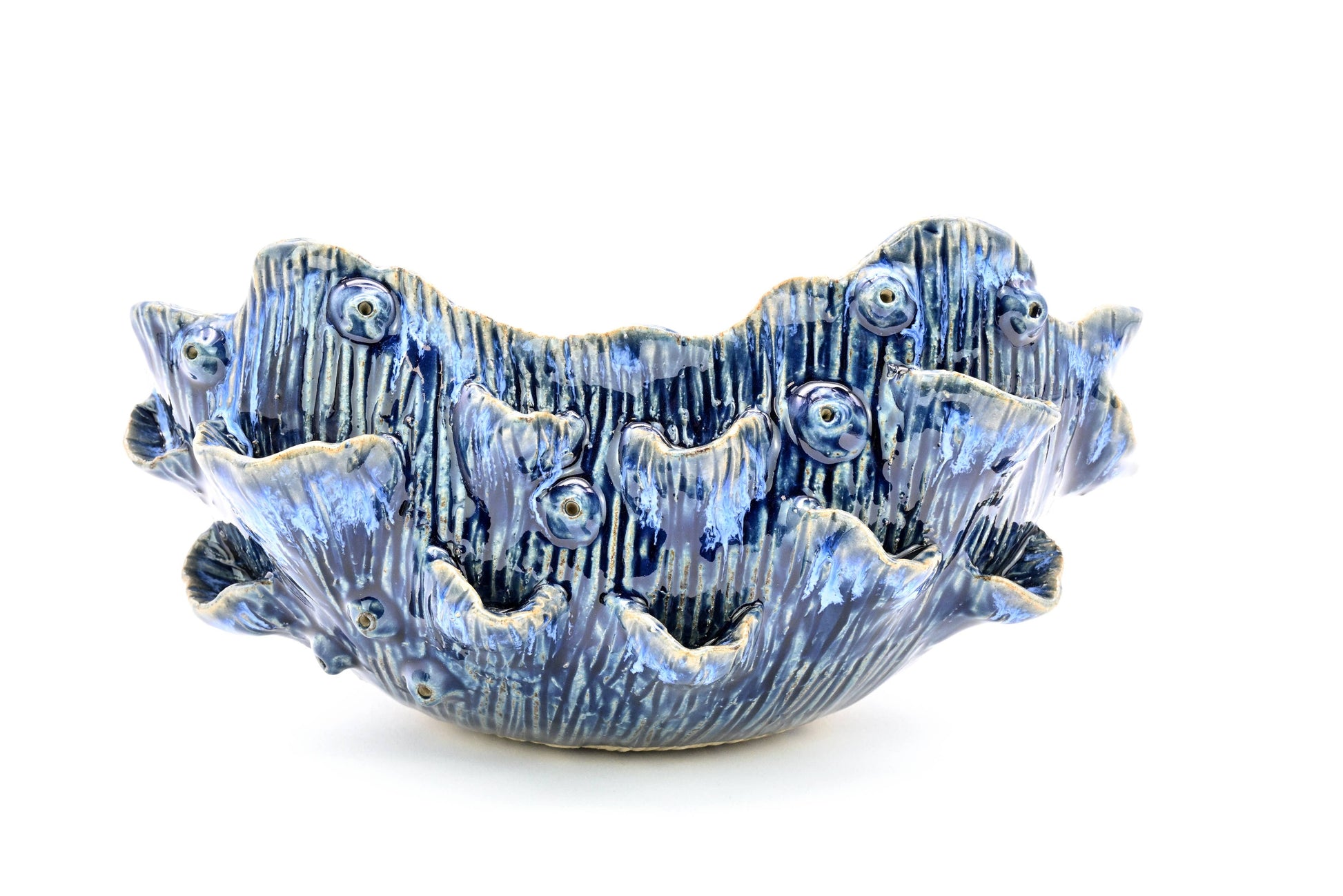 Giant Clam Ceramic Vase with Blue Effect - 9.5 x 8.9 x 4.6-in - Mellow Monkey