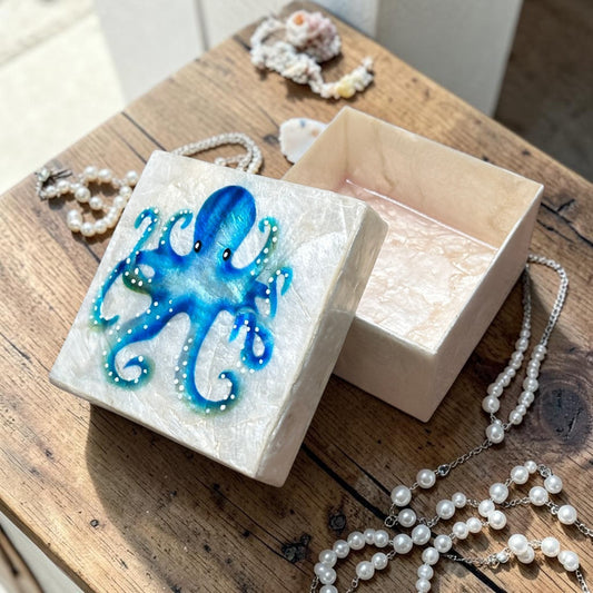 Capiz Blue Octopus - Trinket Box - 3-in - Mellow Monkey