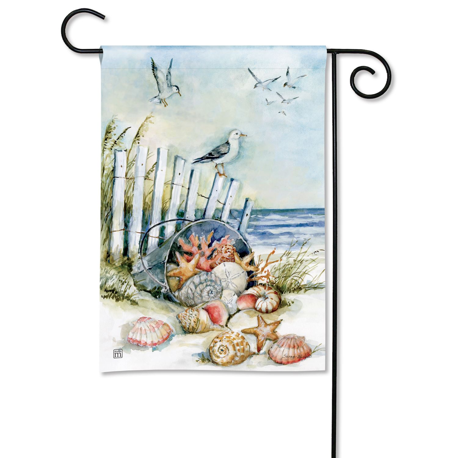 Collecting Sea Shells Premium Grade Garden Flag - 12-1/2 x 18-in From Studio M - Mellow Monkey