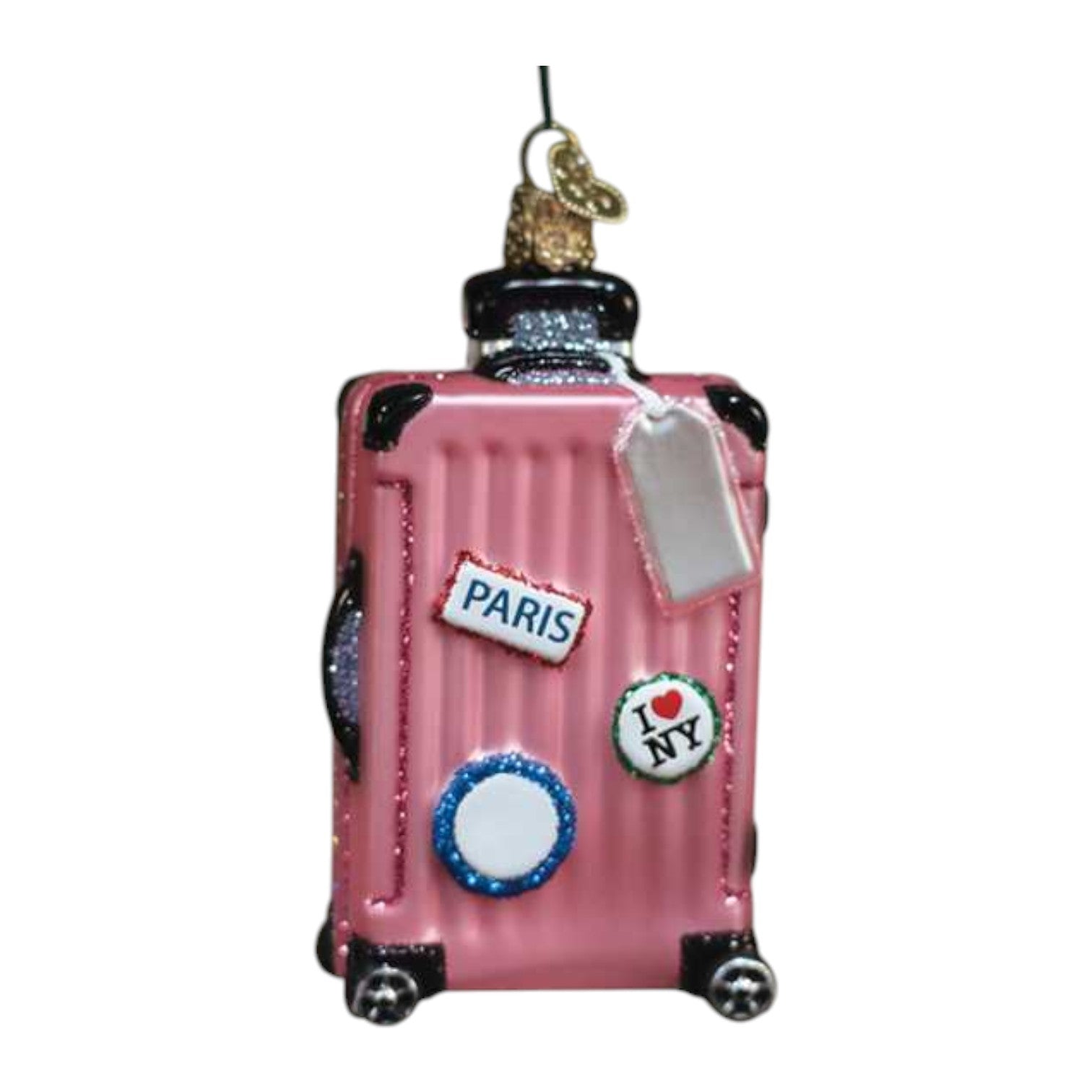 Pink Rolling Suitcase - Old World Christmas Blown Glass Holiday Ornament - Mellow Monkey
