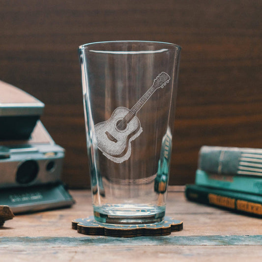 Acoustic Guitar Engraved Pint Glass - 16 oz - Mellow Monkey
