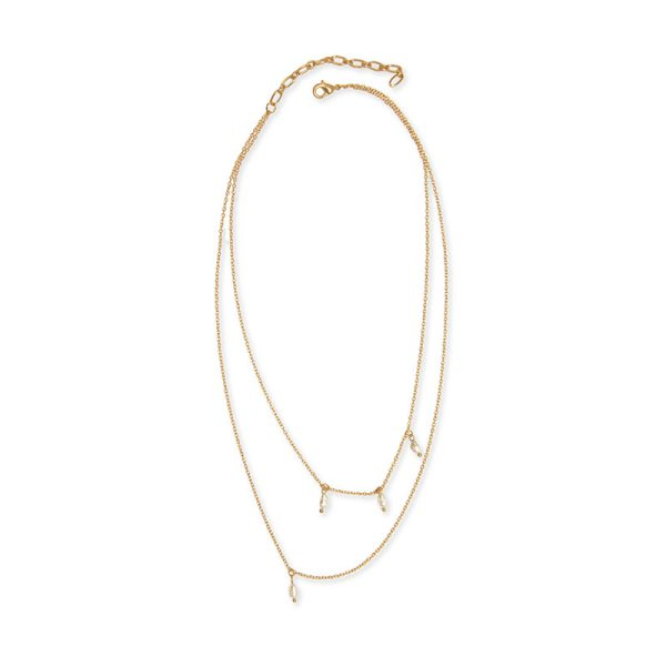 Gold Two Row Freshwater Pearls Drop Necklace - Mellow Monkey