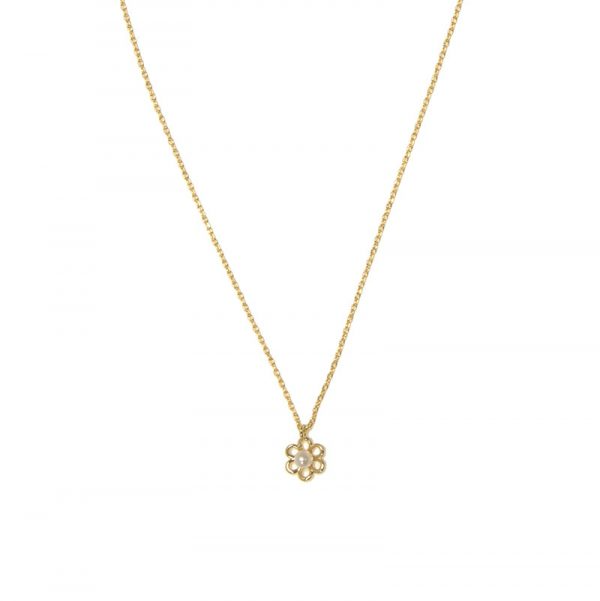 Gold Daisy with Pearl Pendant Necklace - Mellow Monkey