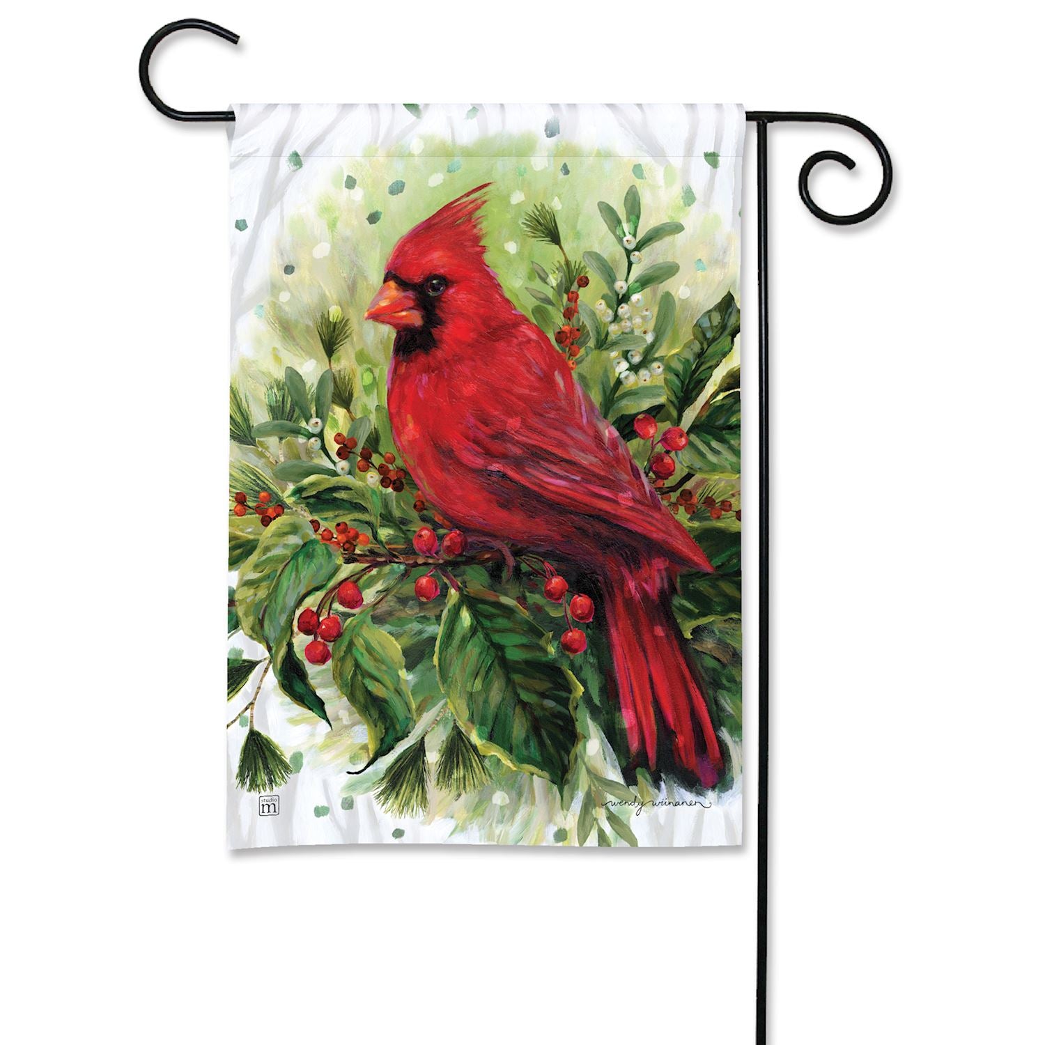Cardinal on Winter Boughs Garden Flag - 14 x 10-in From Studio M - Mellow Monkey