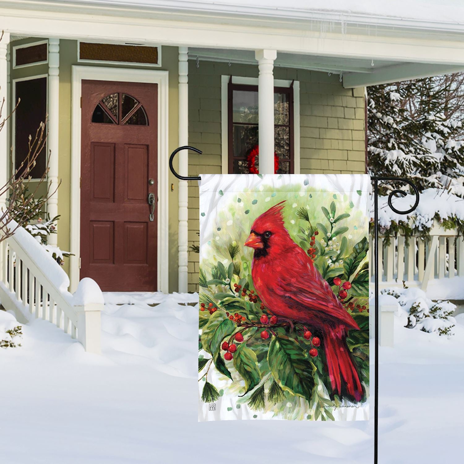 Cardinal on Winter Boughs Garden Flag - 14 x 10-in From Studio M - Mellow Monkey