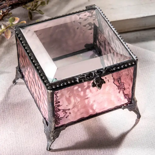 Pink Glass Jewelry Box - 3-1/4-in - Mellow Monkey